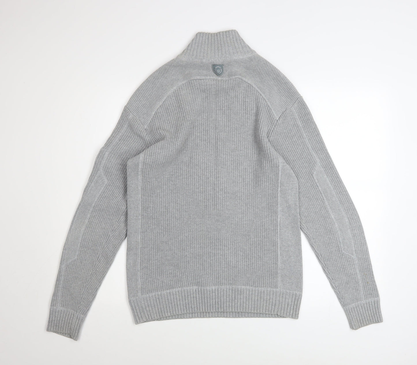 Duck and Cover Mens Grey High Neck Button Pullover Jumper L