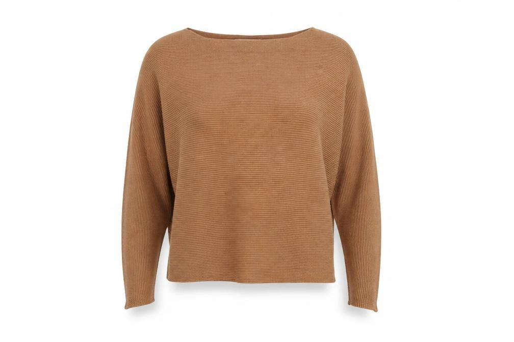 Mango Women’s Beige Ribbed Boat Neck Relaxed Fit Pullover Jumper Size 8