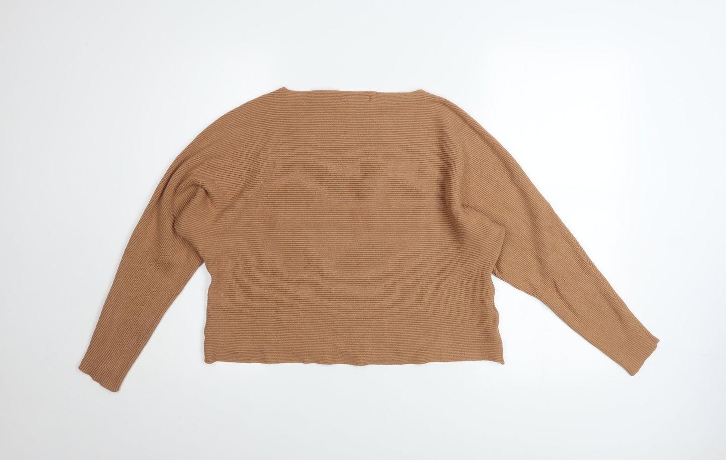 MNG Women’s Beige Ribbed Boat Neck Relaxed Fit Pullover Jumper Size 8