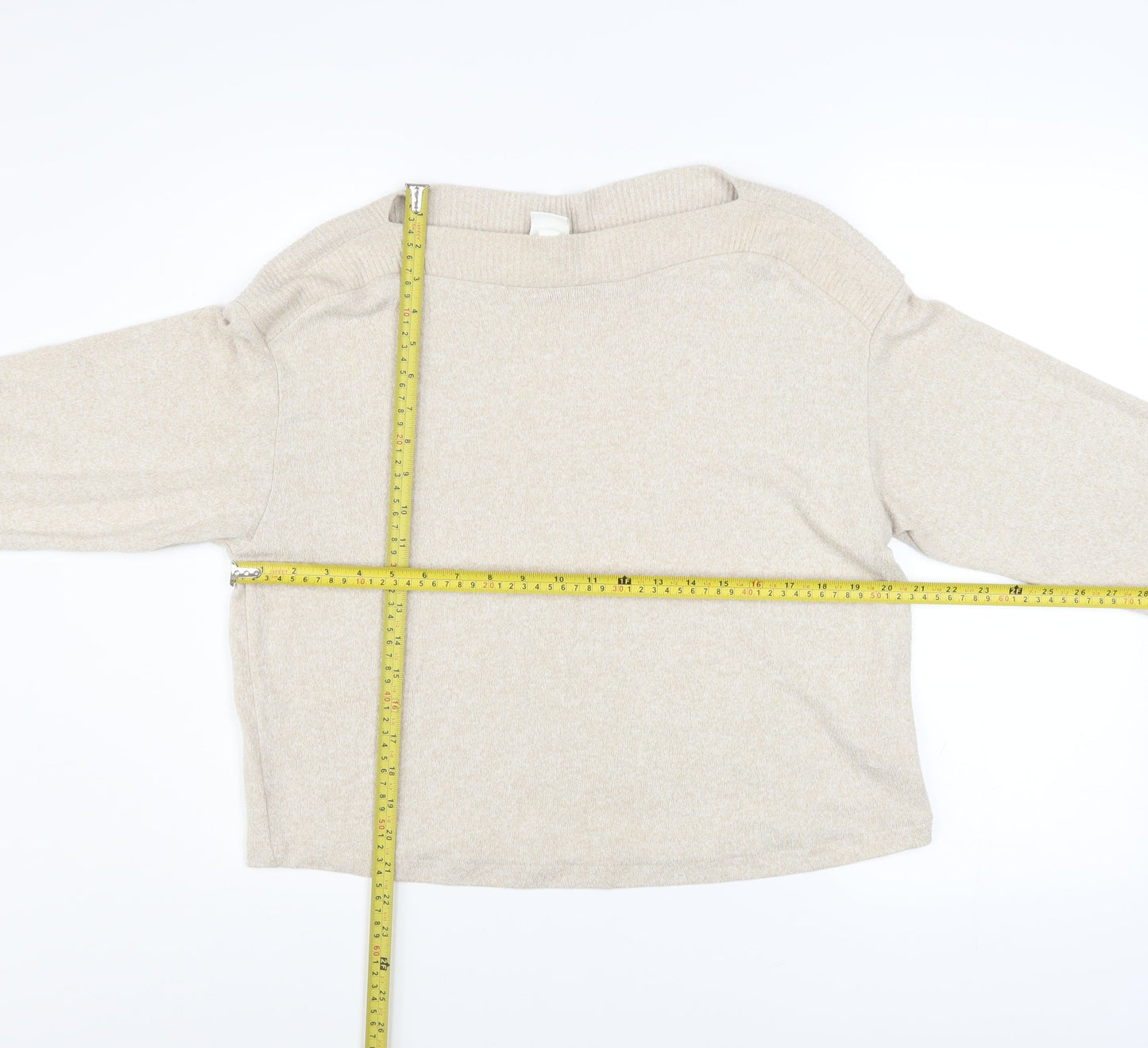 H&M Women Beige Boat Neck Pullover Sweater Size S Viscose Blend
