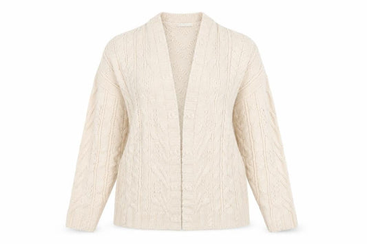 Tu Women Ivory Cable Knit Long Sleeve Open Cardigan L