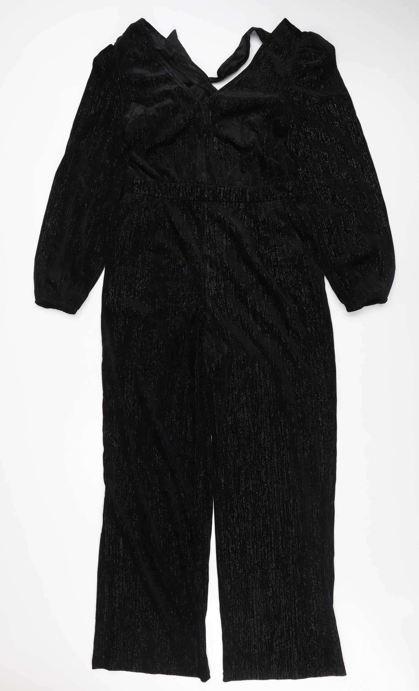 Sosandar Women's Black Velvet Shimmer Wide-Leg Jumpsuit Size 12R
