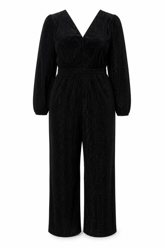Sonsandar Women's Black Velvet Shimmer Wide-Leg Jumpsuit Size 12R