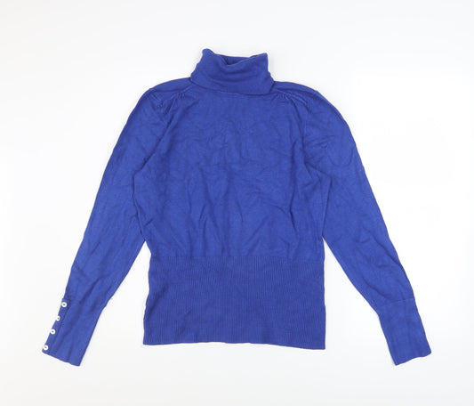 John Lewis Women Blue Roll Neck Long Sleeve Pullover Jumper Size 14