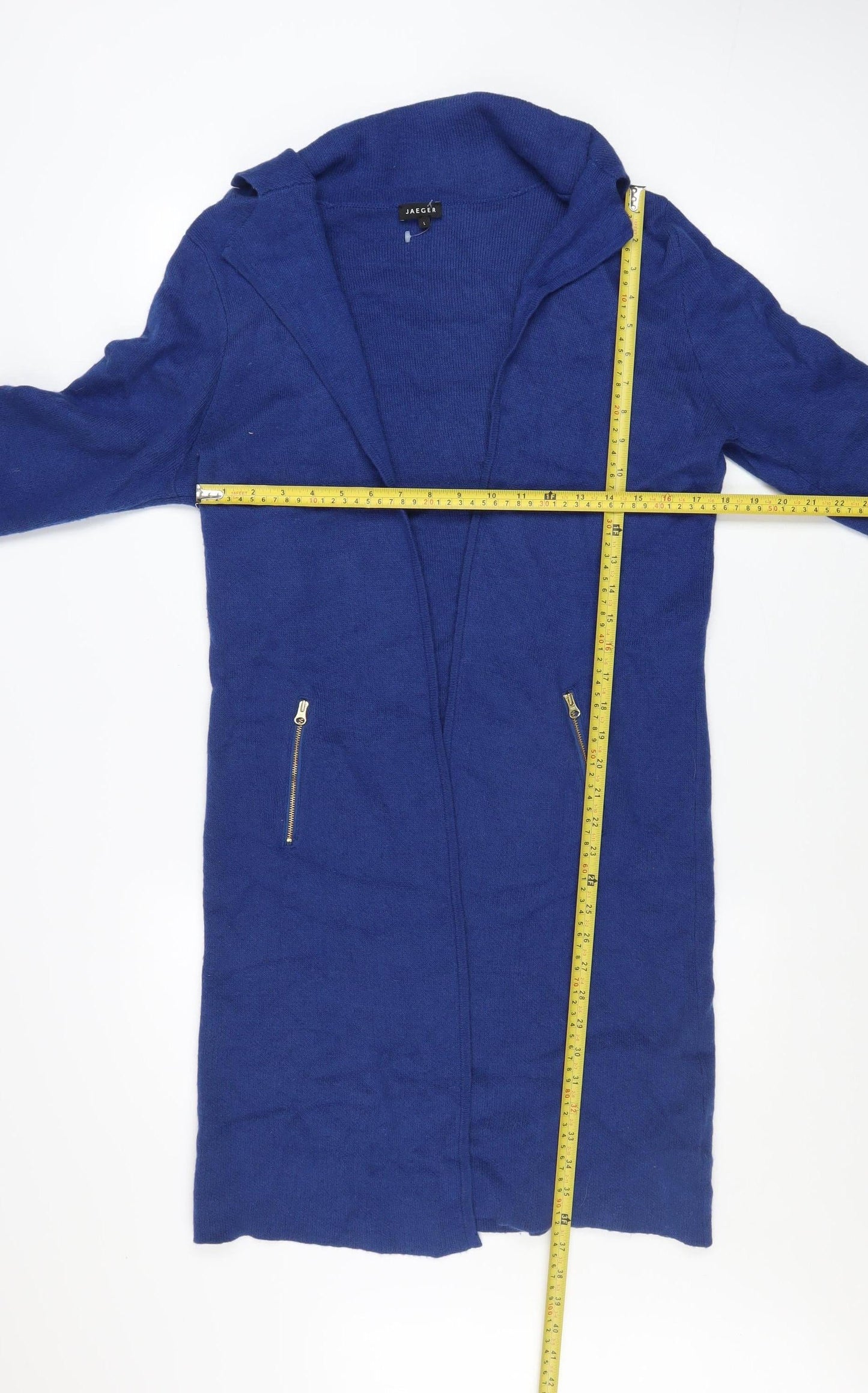 Jaeger Women Blue Longline Zip Cardigan Knit L