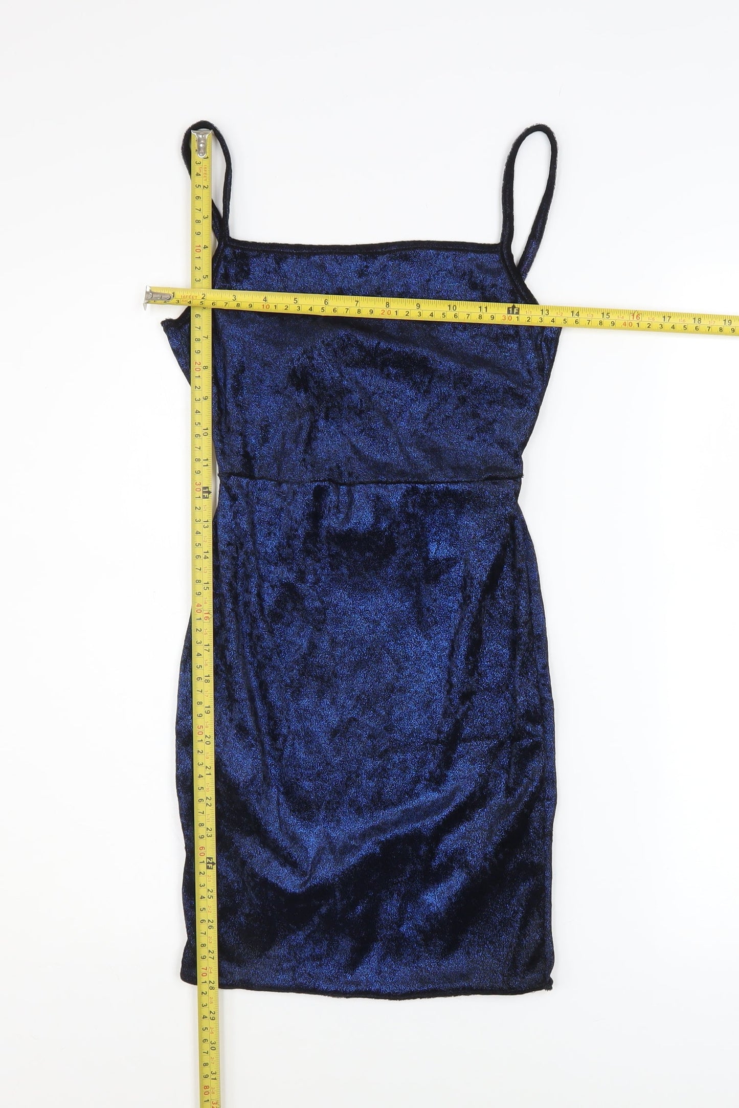 PrettyLittleThing Womens Blue Velvet Bodycon Dress Size 6