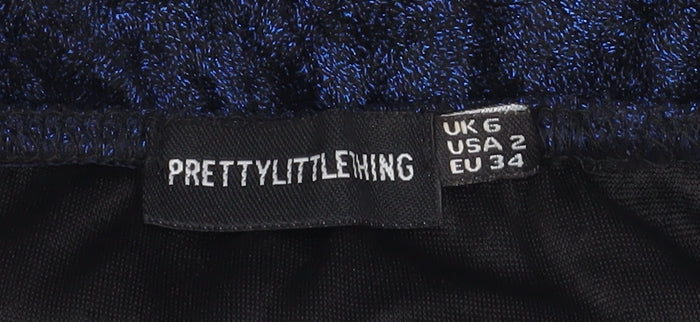 PrettyLittleThing Womens Blue Velvet Bodycon Dress Size 6