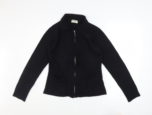 Kaliko Womens Black Wool Blend Zip Jacket Size 12 Classic Knit