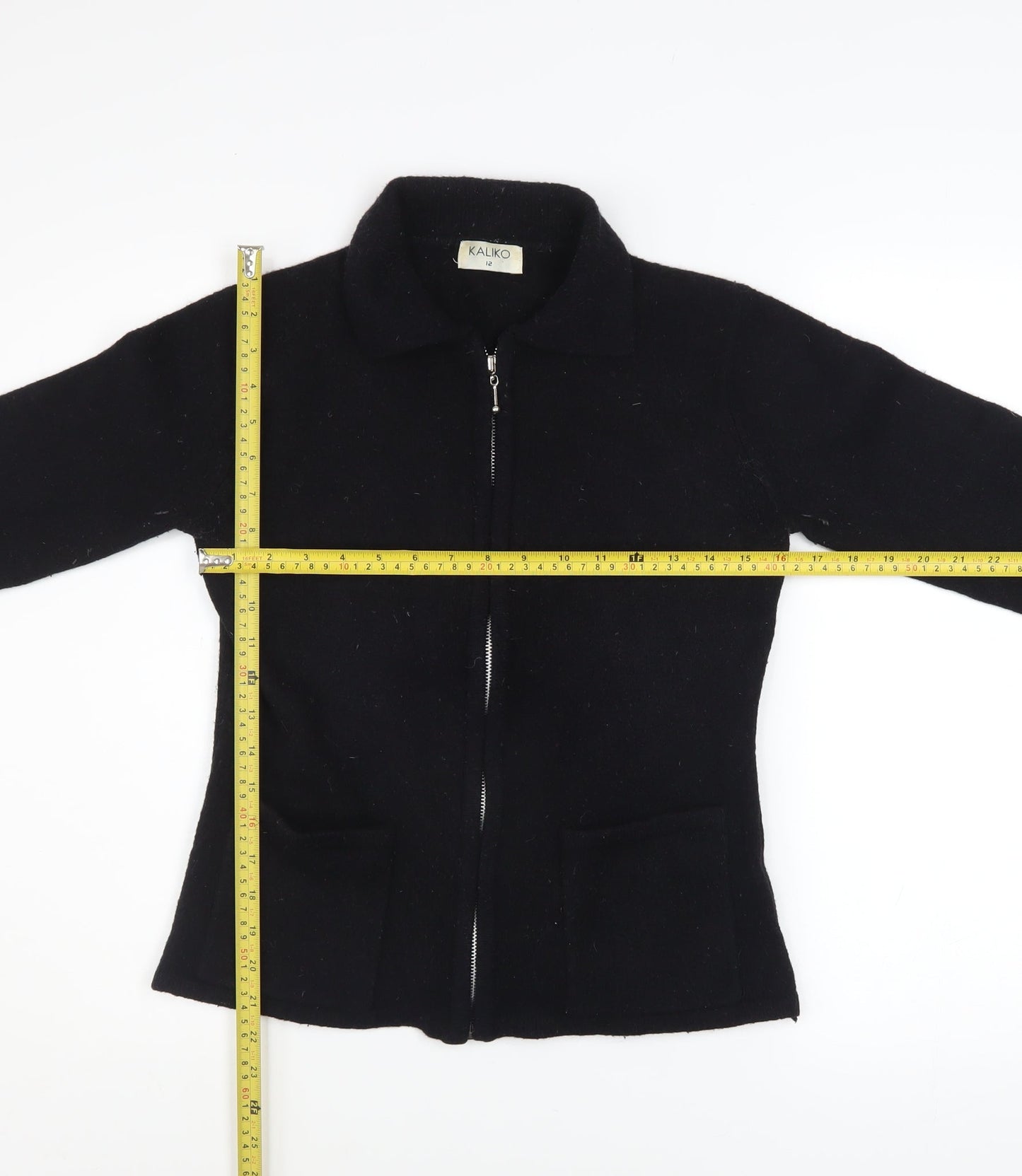 Kaliko Womens Black Wool Blend Zip Jacket Size 12 Classic Knit