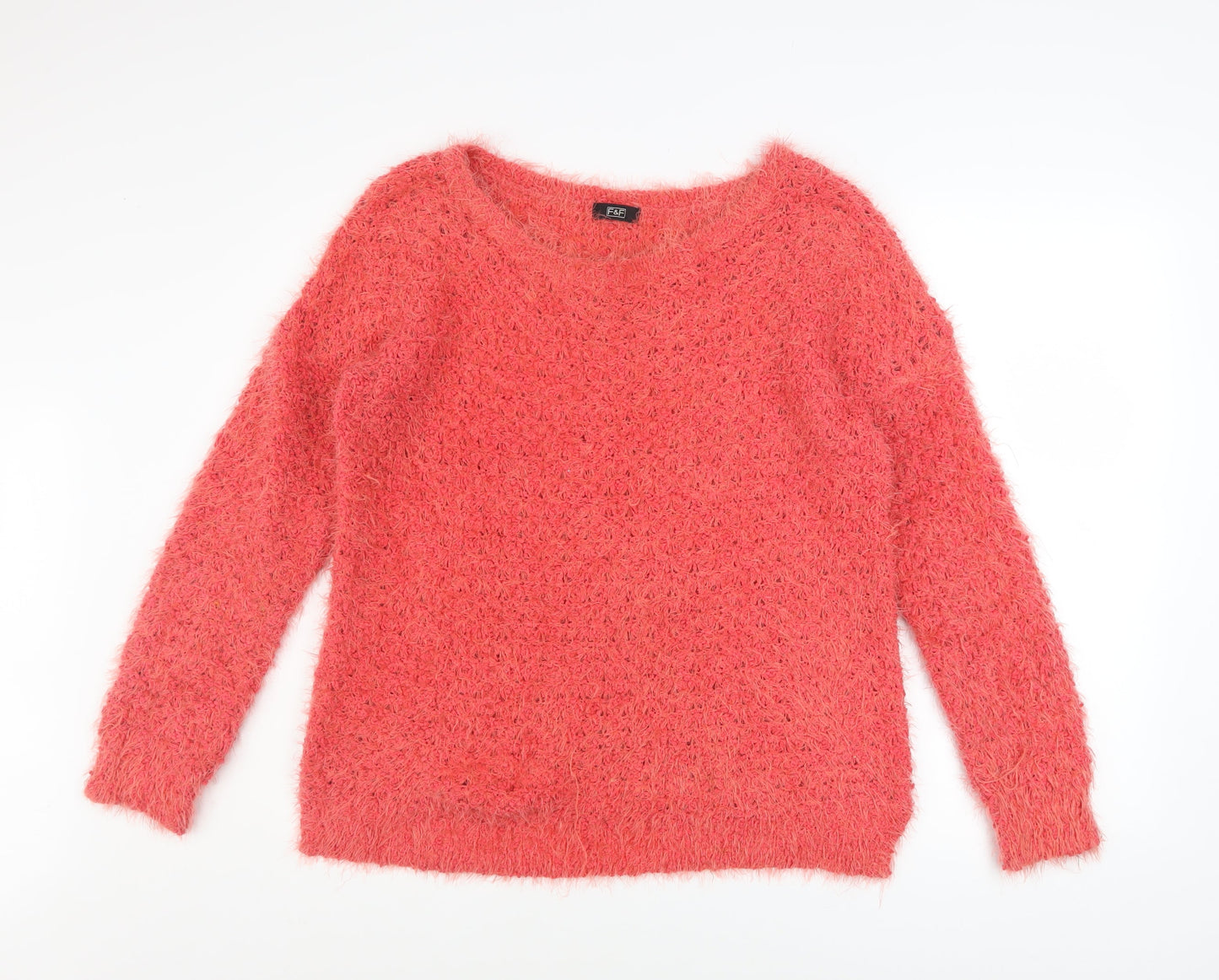 F&F Women Pink Long Sleeve Fluffy Knit Jumper UK 14