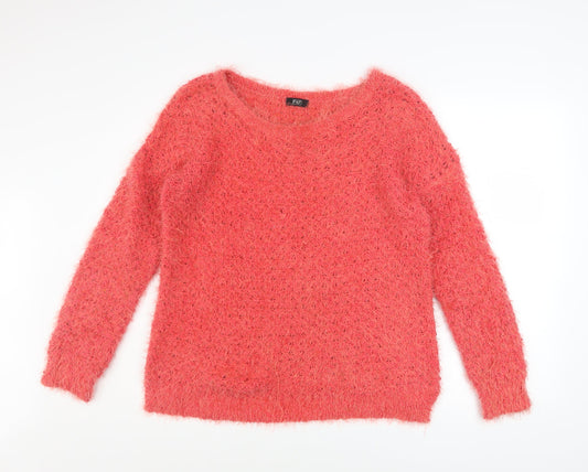 F&F Women Pink Long Sleeve Fluffy Knit Jumper UK 14