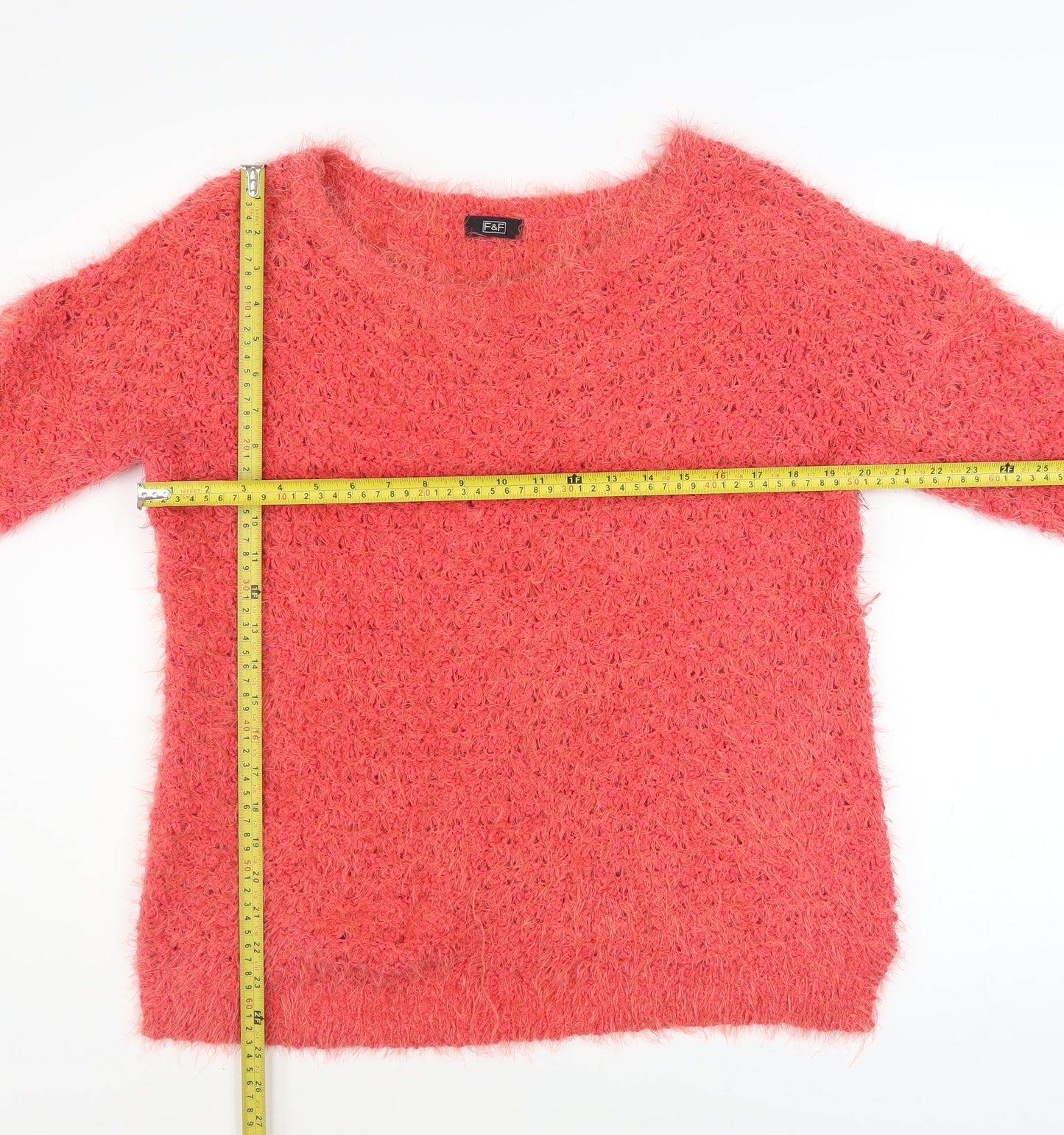 F&F Women Pink Long Sleeve Fluffy Knit Jumper UK 14