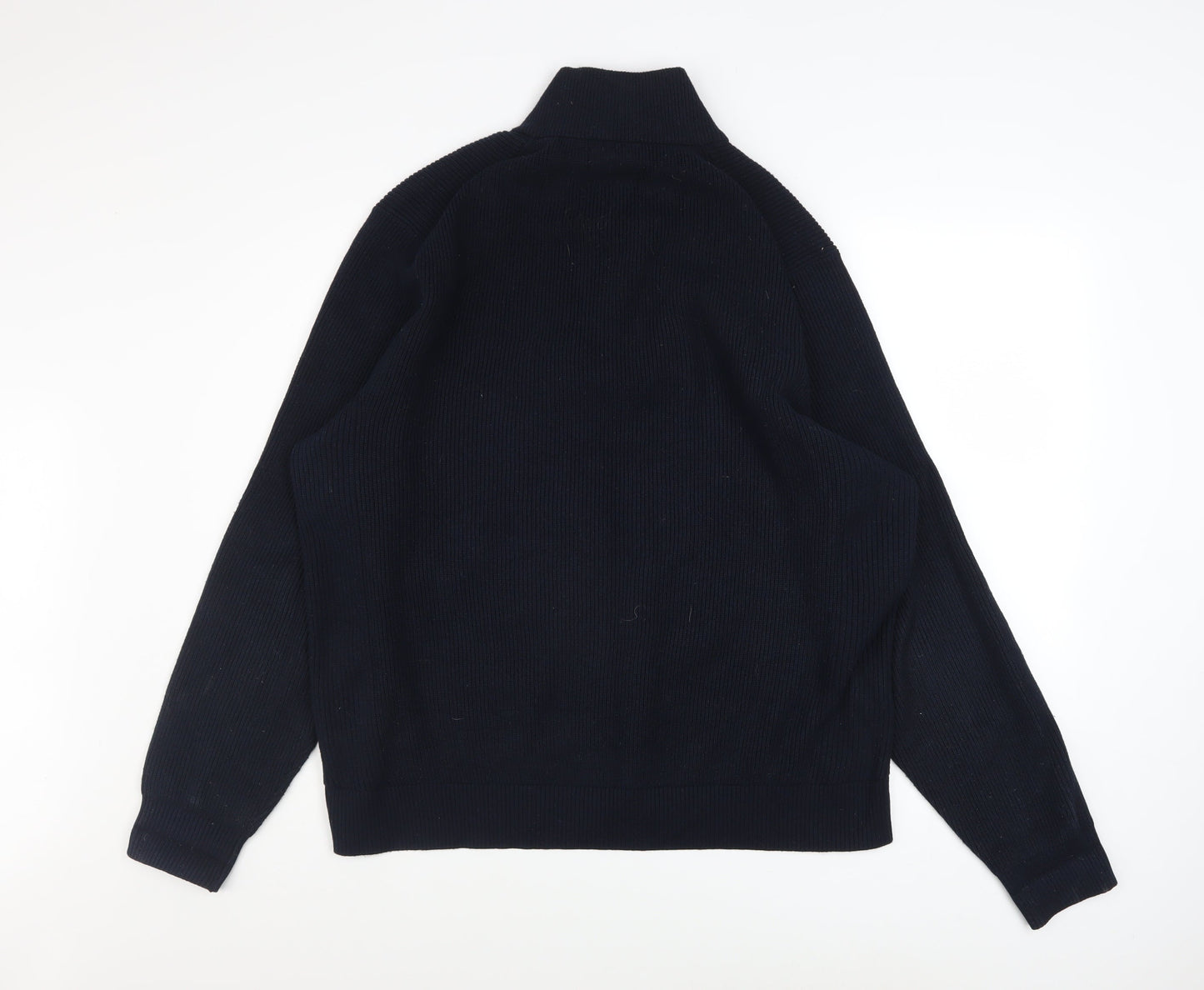 Marks and Spencer Men's Black 2XL Half Zip High Neck Cotton Blend Jumper