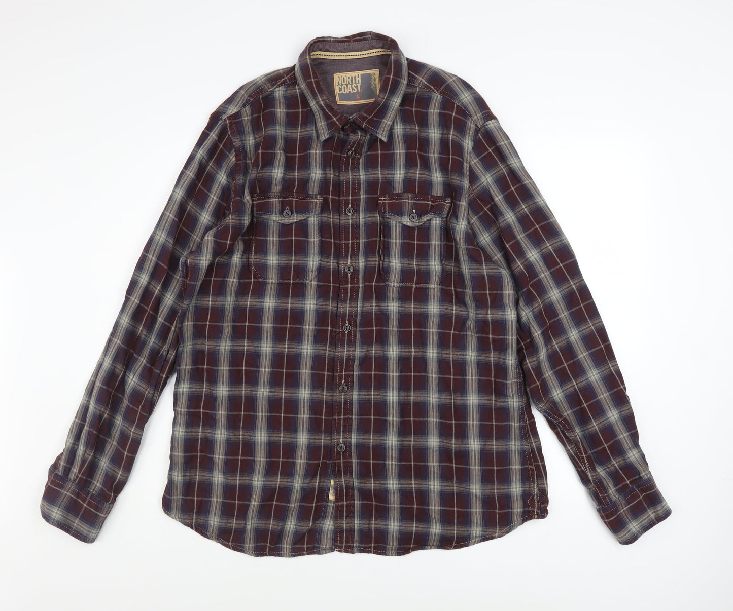 Marks and Spencer North Coast Men's Brown Check Cotton Shirt L