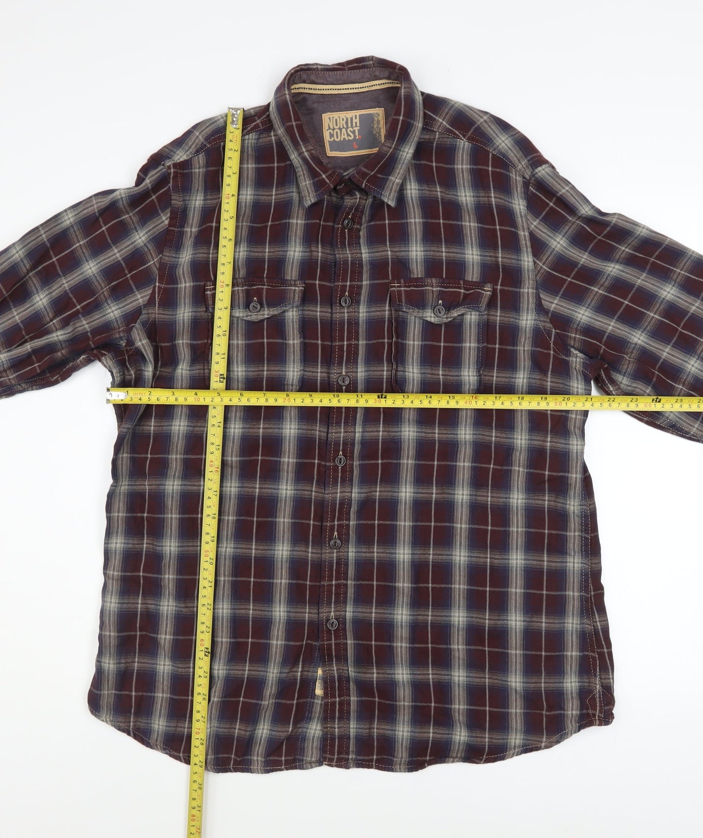 Marks and Spencer North Coast Men's Brown Check Cotton Shirt L