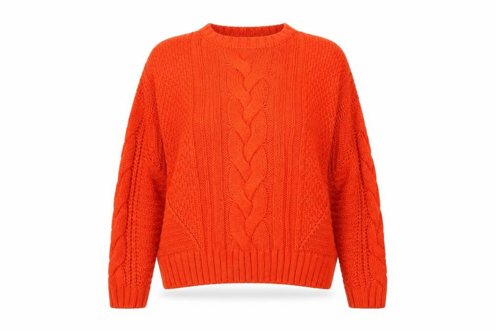 H&M Women Orange Cable-Knit Crew Neck Pullover Jumper Size 12