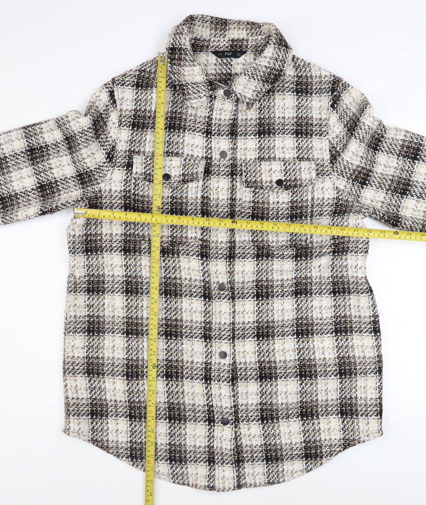 F&F Women’s Multicoloured Check Tweed Shacket Jacket Size 18