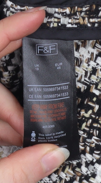 F&F Women’s Multicoloured Check Tweed Shacket Jacket Size 18