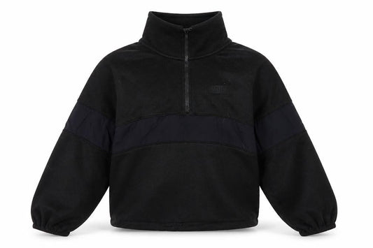 Front view of Victoria’s Secret PINK girls’ black fleece 1/2 zip pullover sweatshirt s