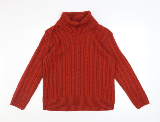 Lakeland Womens Red Roll Neck Cable-Knit Wool Blend Jumper M