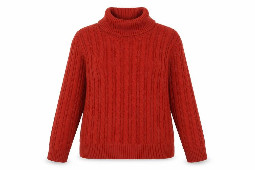 Lakeland Womens Red Roll Neck Cable-Knit Wool Blend Jumper M