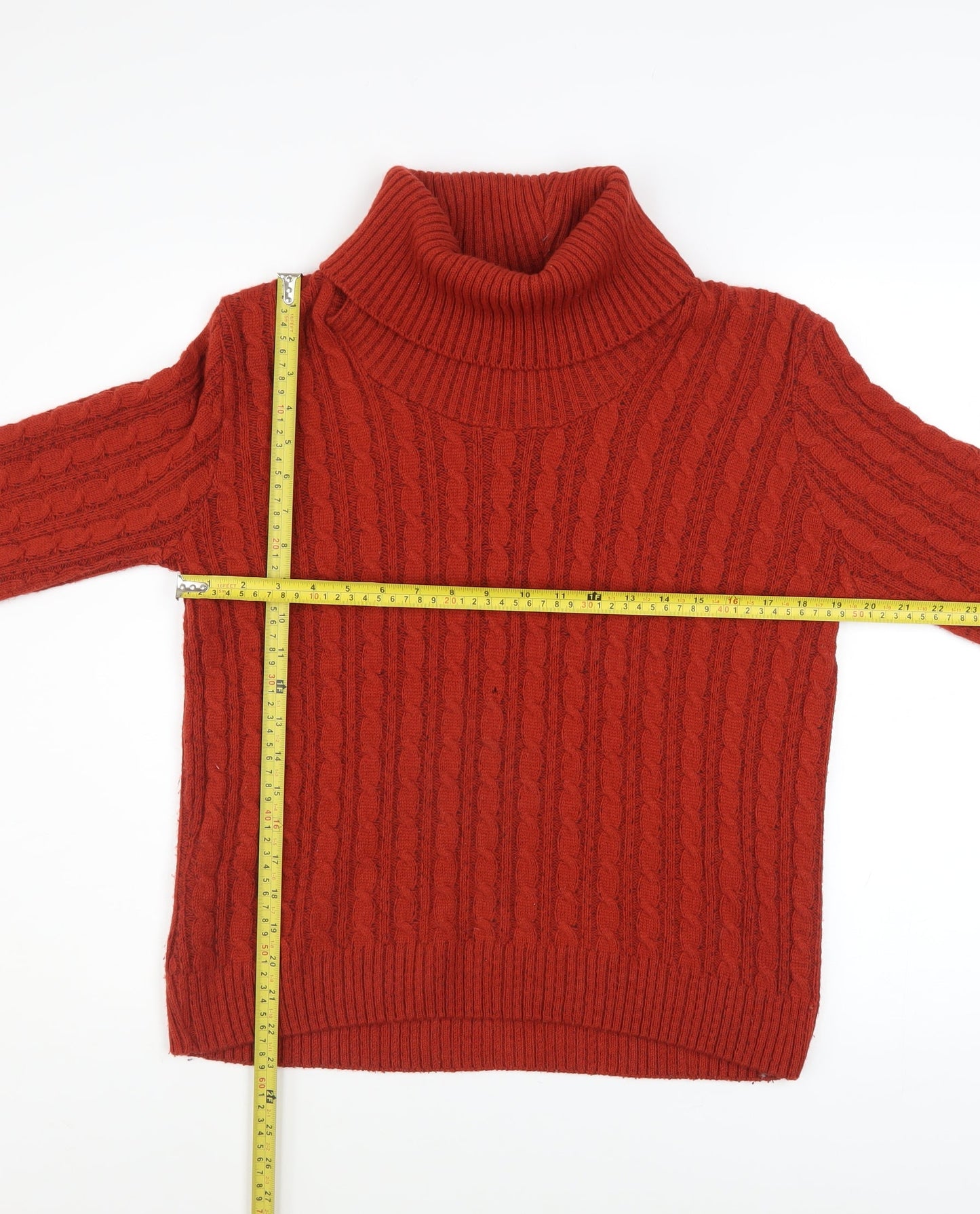 Lakeland Womens Red Roll Neck Cable-Knit Wool Blend Jumper M