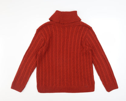 Lakeland Womens Red Roll Neck Cable-Knit Wool Blend Jumper M