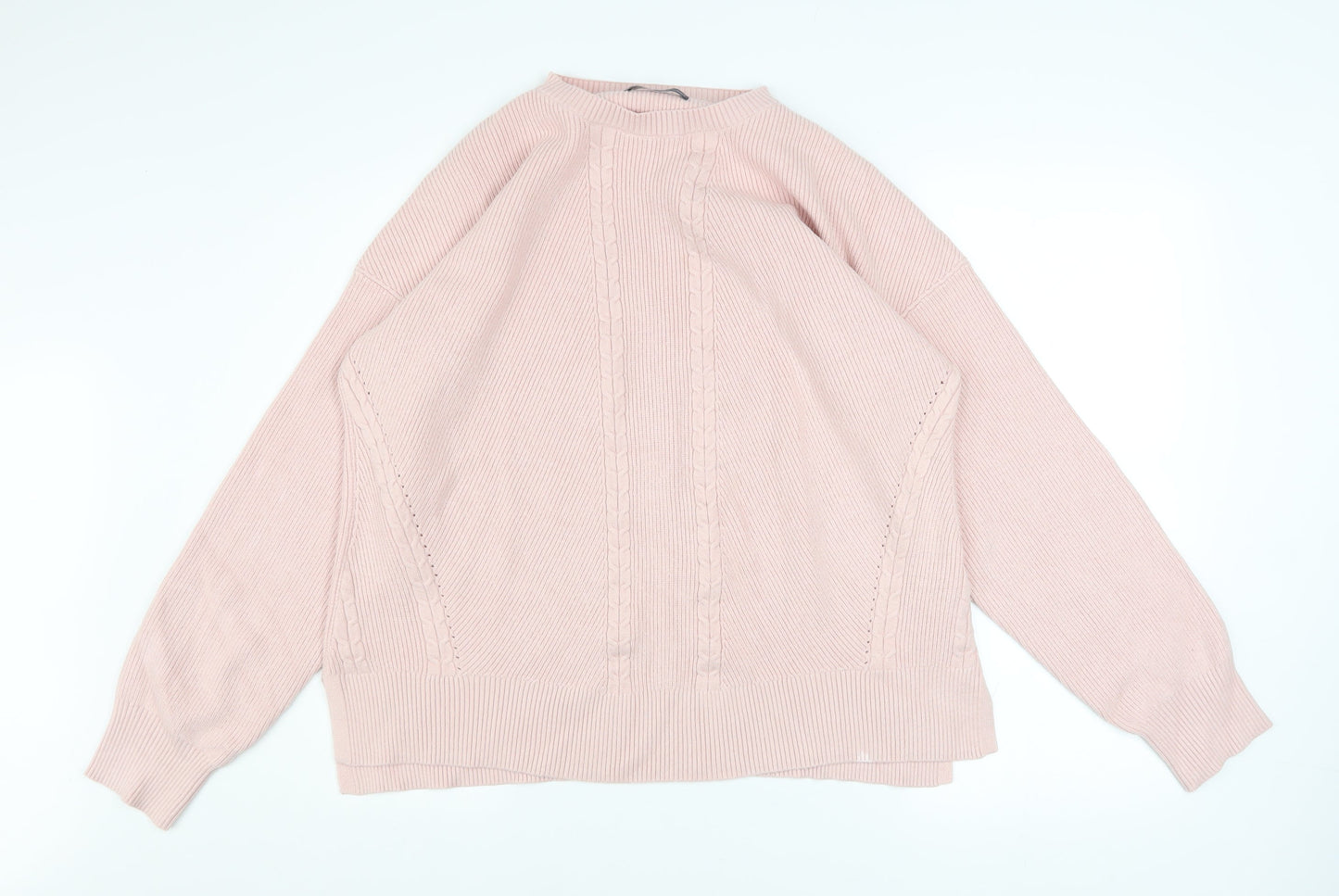 Marks and Spencer Women’s Pink Cable-Knit Crew Neck Jumper L