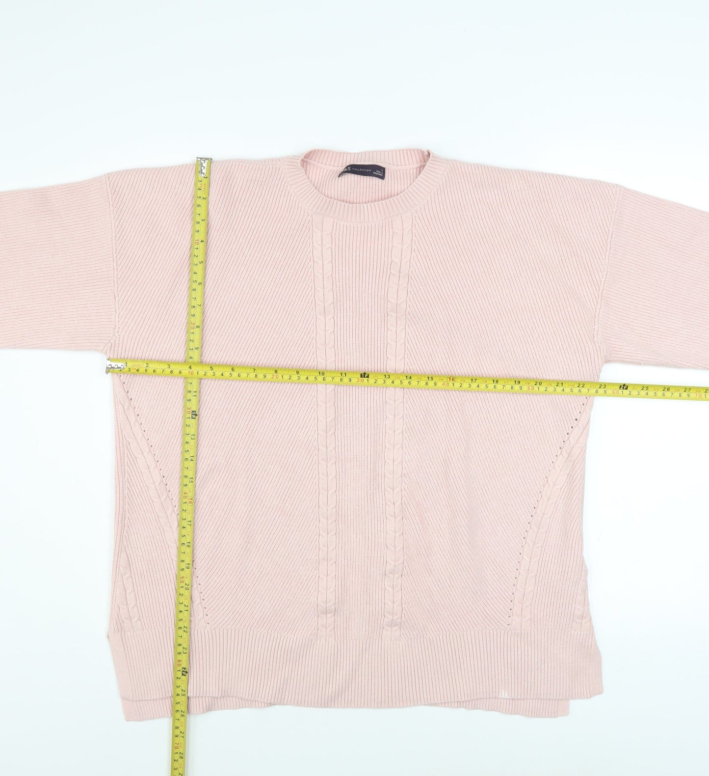 Marks and Spencer Women’s Pink Cable-Knit Crew Neck Jumper L
