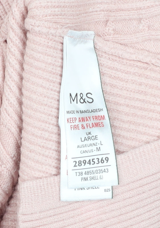 Marks and Spencer Women’s Pink Cable-Knit Crew Neck Jumper L