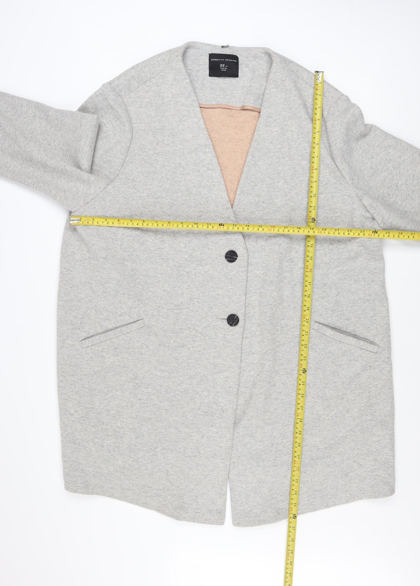 Dorothy Perkins Women's Grey Long Overcoat Size 22 Plus Buttoned Classic