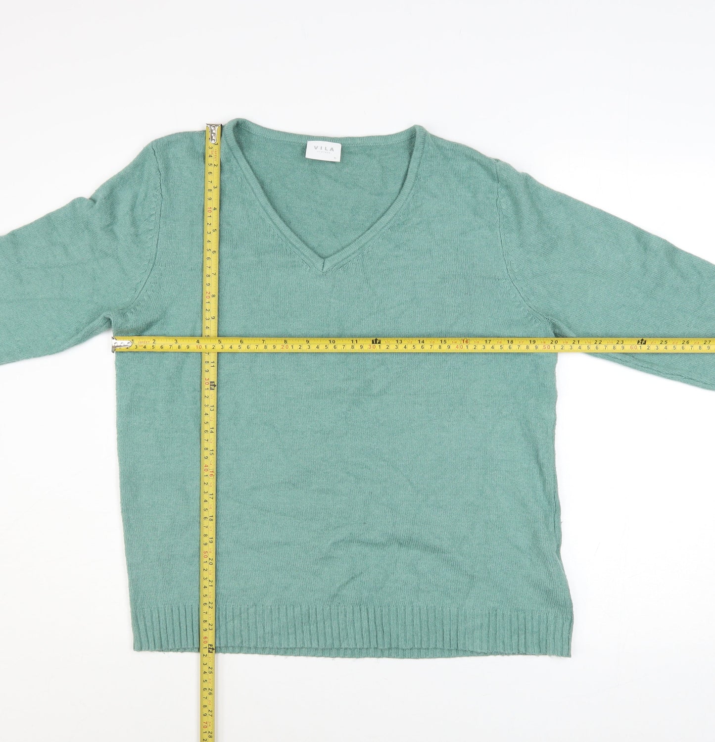 Vila Womens Green V-Neck Knit Pullover Jumper Size XL