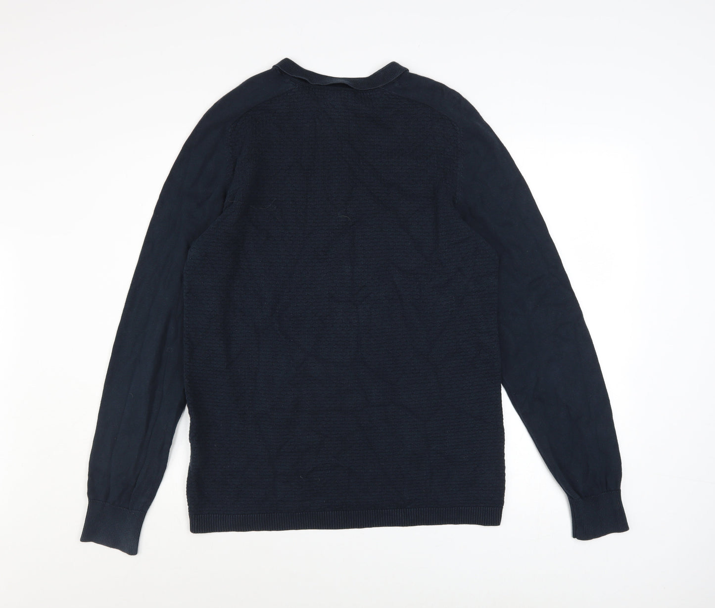883 Police Men Blue Cotton Collared Henley Jumper Size L