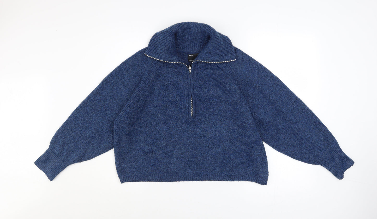 ASOS Women’s Blue High Neck Chunky Knit Half Zip Jumper Size 12