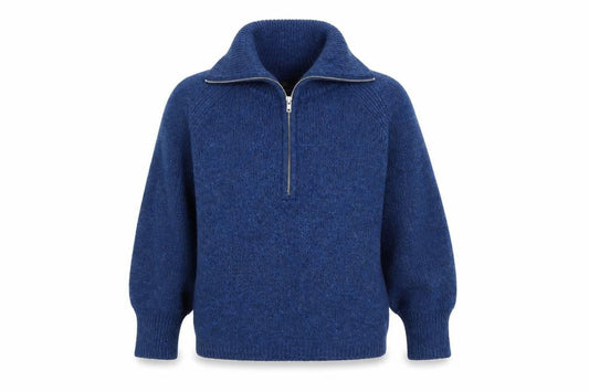 Front view of ASOS Women’s Blue High Neck Chunky Knit Half Zip Jumper, size UK 12