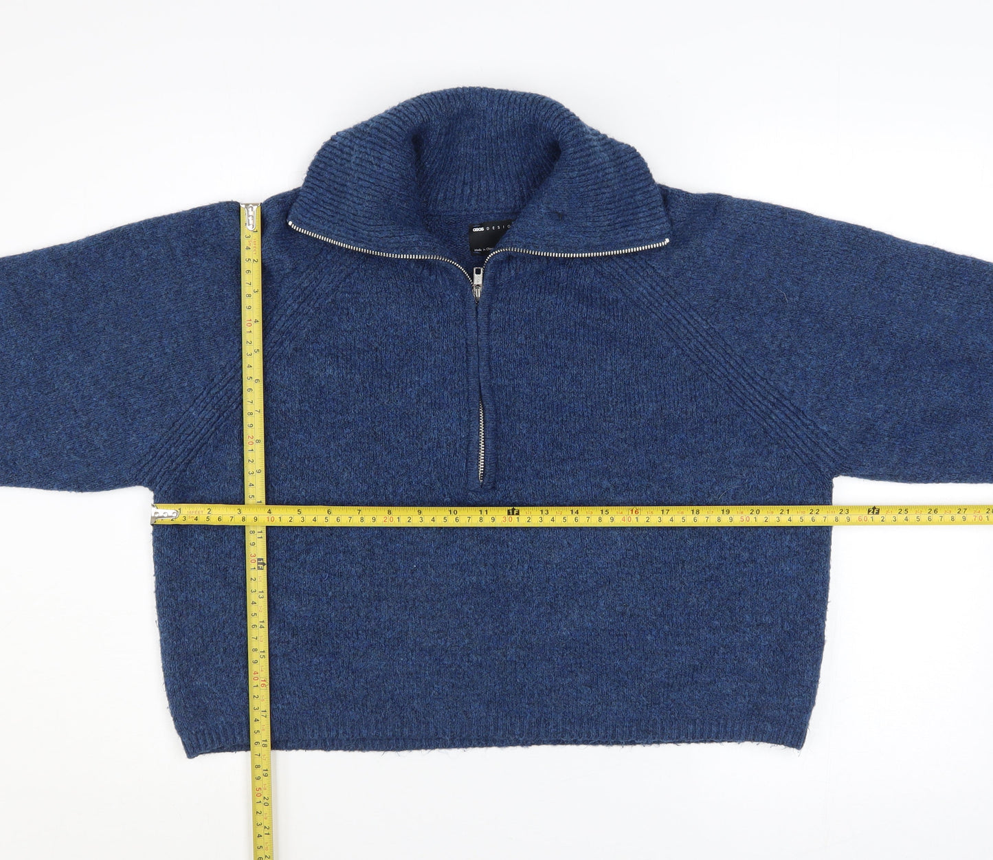ASOS Women’s Blue High Neck Chunky Knit Half Zip Jumper Size 12