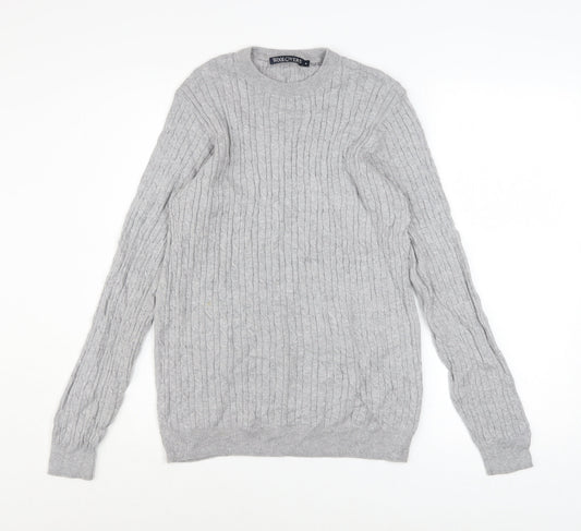 WoolOvers Mens Grey Cable-Knit Cotton Cashmere Jumper Size S