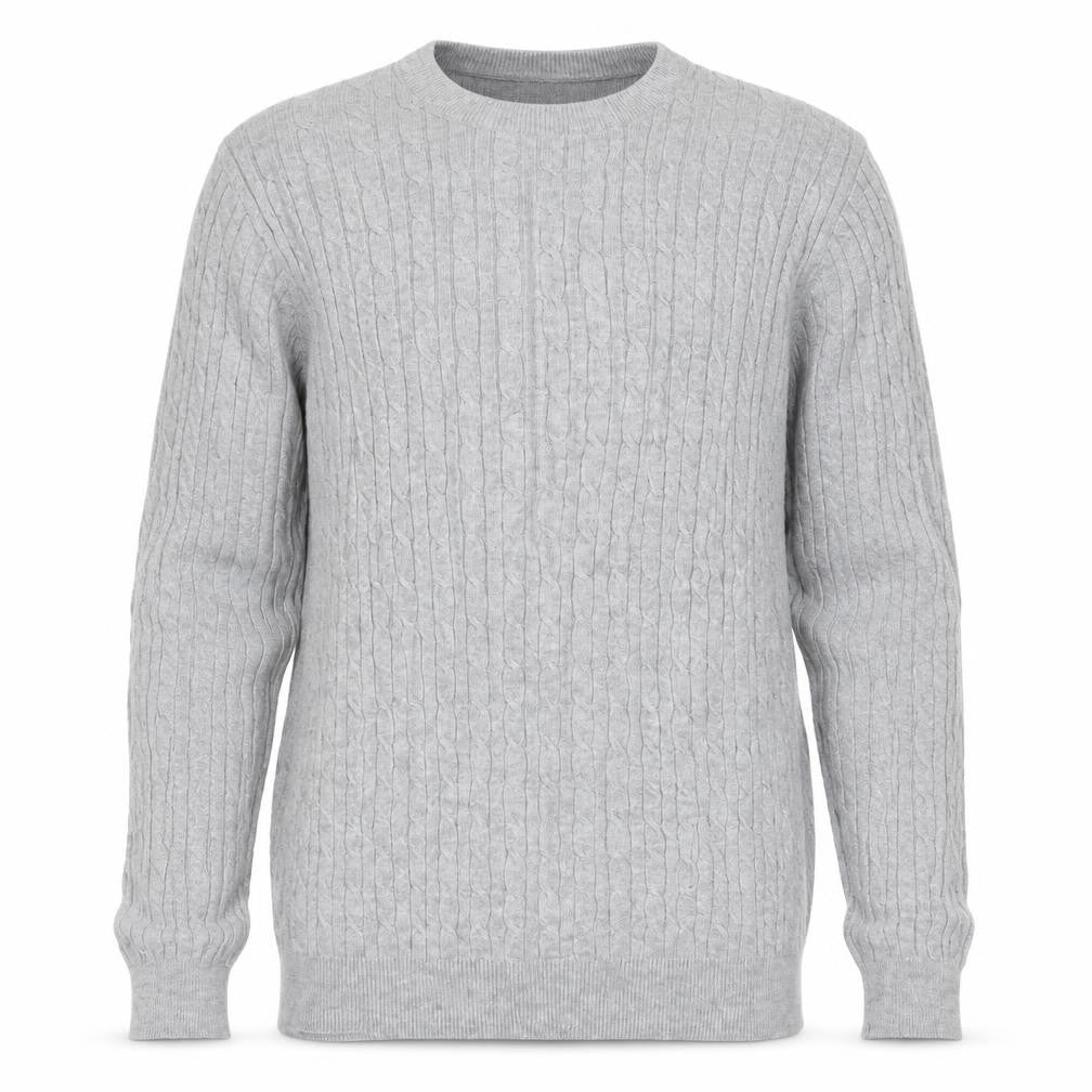 WoolOvers Mens Grey Cable-Knit Cotton Cashmere Jumper Size S