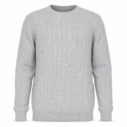 WoolOvers Mens Grey Cable-Knit Cotton Cashmere Jumper Size S
