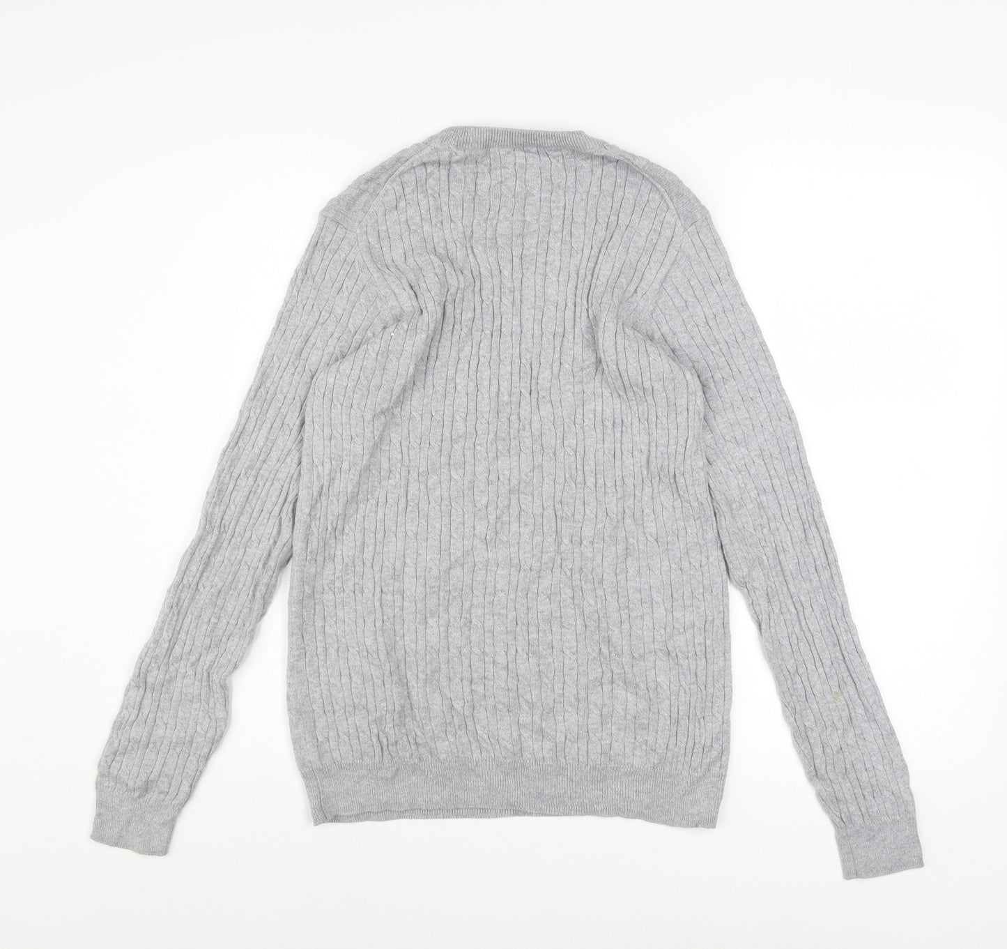 WoolOvers Mens Grey Cable-Knit Cotton Cashmere Jumper Size S
