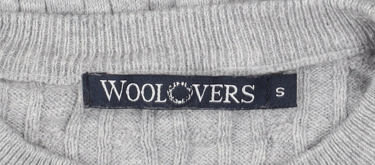 WoolOvers Mens Grey Cable-Knit Cotton Cashmere Jumper Size S