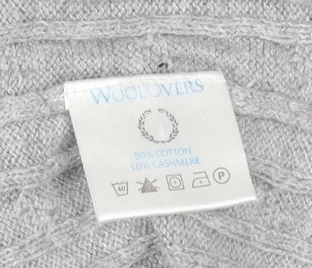 WoolOvers Mens Grey Cable-Knit Cotton Cashmere Jumper Size S