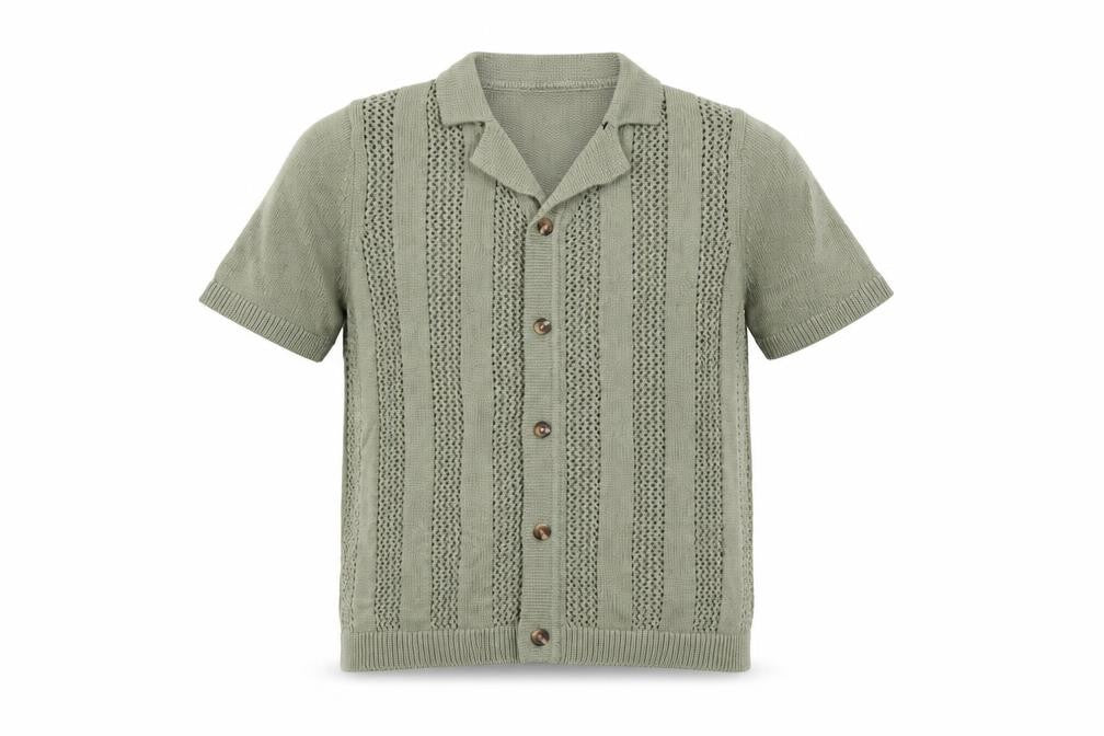 Marks & Spencer Boys Green 8-9 Years Cotton Button-Up Knit Shirt