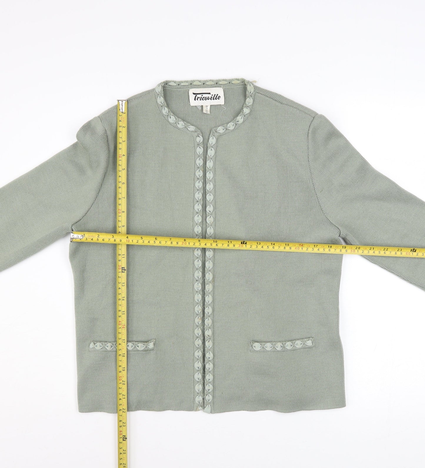 Tricoville Women’s Green Cardigan UK 16 Classic Knit Long Sleeve