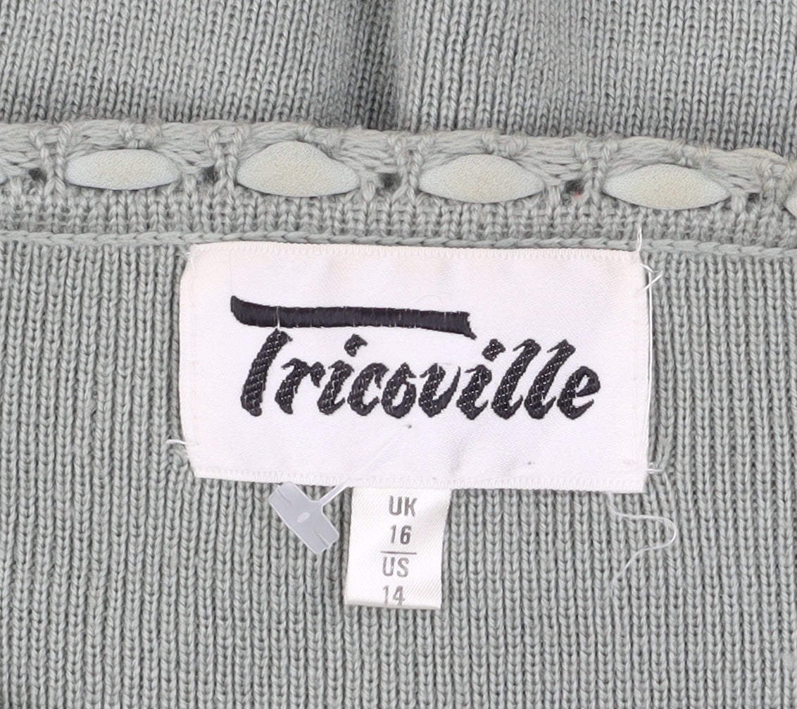 Tricoville Women’s Green Cardigan UK 16 Classic Knit Long Sleeve