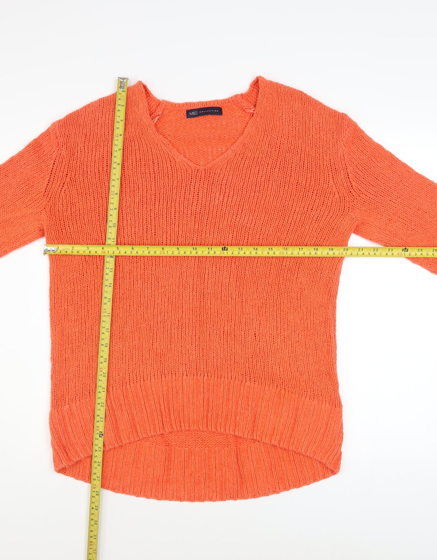 Marks and Spencer Women’s Orange V-Neck Knit Jumper Size S