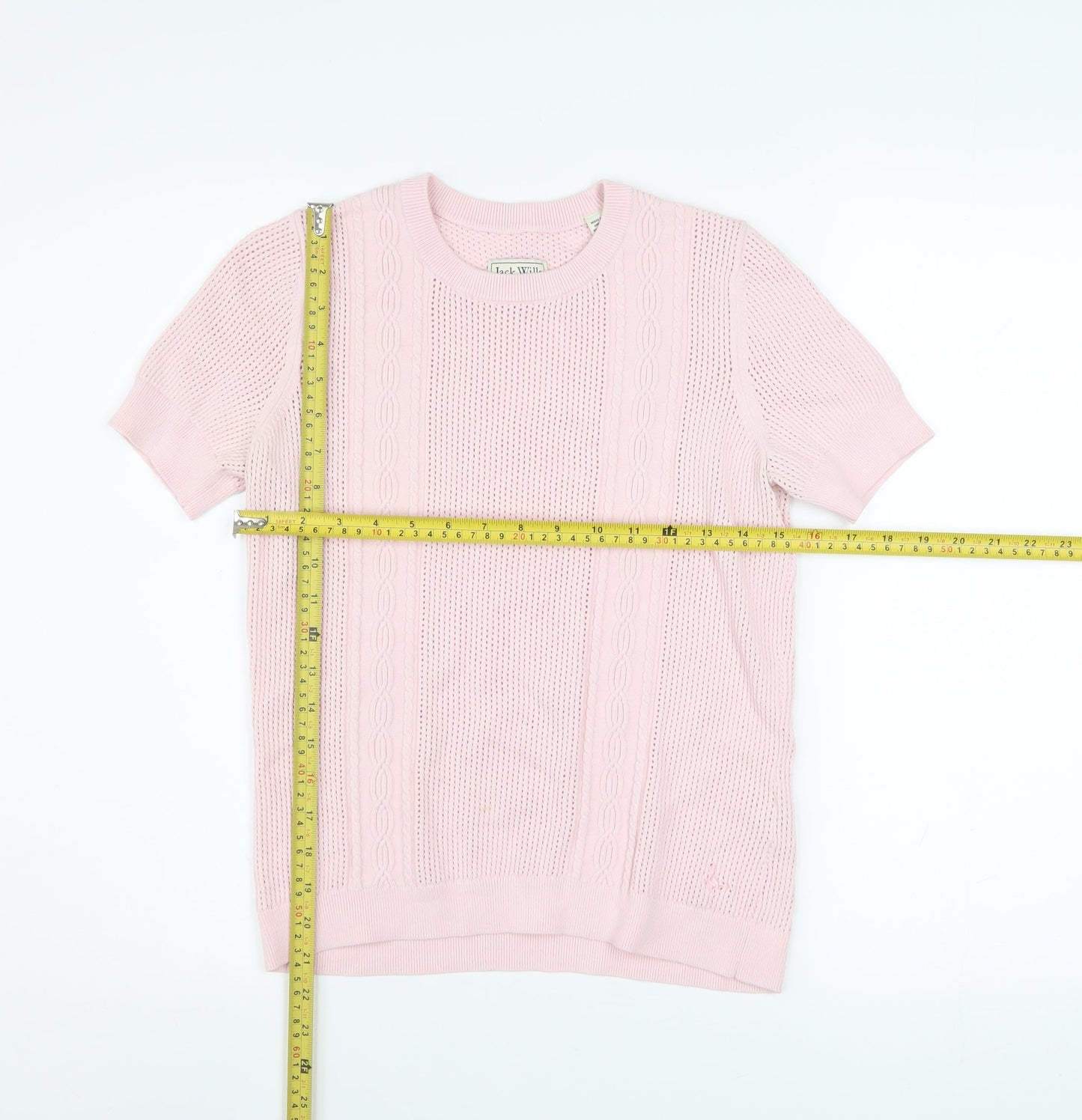 Jack Wills Women Pink Knit Short Sleeve Crew Neck Top Size 12