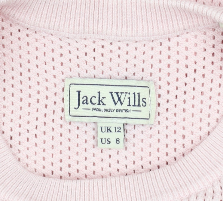 Jack Wills Women Pink Knit Short Sleeve Crew Neck Top Size 12