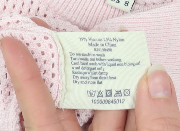 Jack Wills Women Pink Knit Short Sleeve Crew Neck Top Size 12