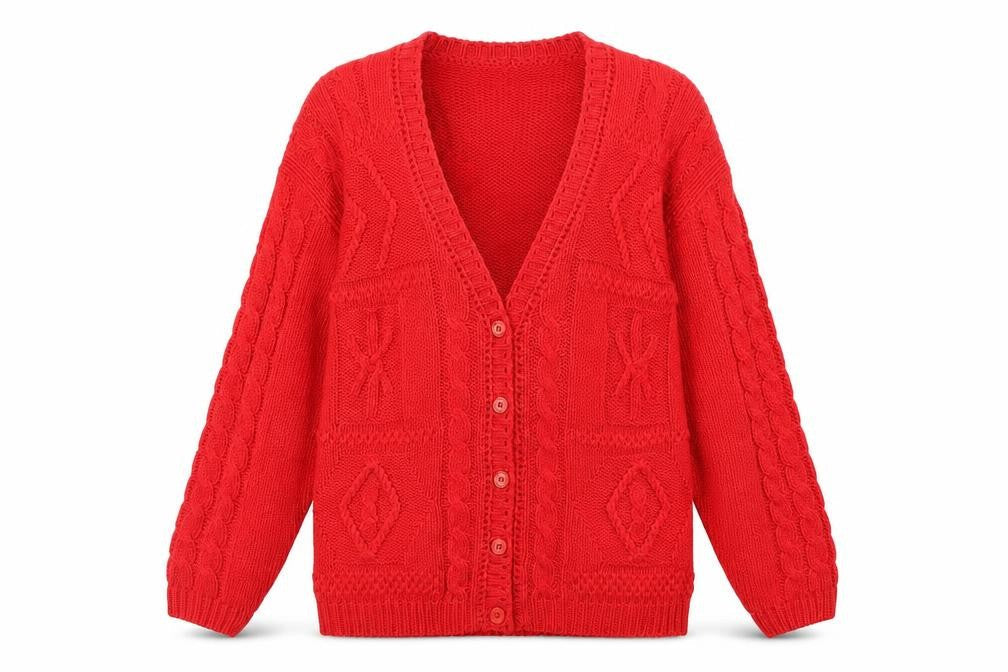 Woods & Gray Women’s Red Cable Knit Cardigan Small V-Neck Long Sleeve
